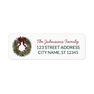 Holly Berry & Pine Christmas Wreath Return Address Label
