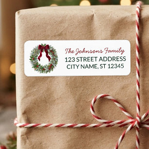 Holly Berry & Pine Christmas Wreath Return Address Label
