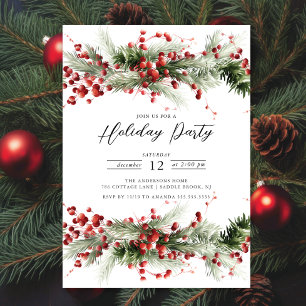 Holly Berry Pine Holiday Party Invitation