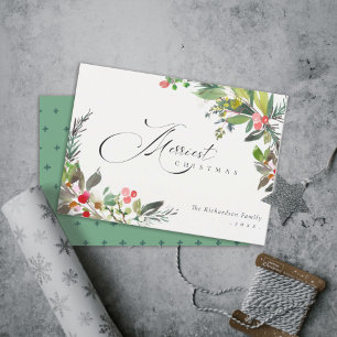 Holly Berry Pine Red Green Merriest Christmas Holiday Card