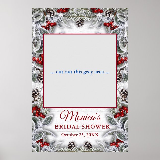 Holly Berry Pine Rustic  Bridal Shower Photo Prop Poster (Front)