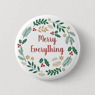 Holly Berry Pine Wreath Merry Everything Holiday C 6 Cm Round Badge