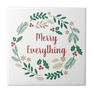 Holly Berry Pine Wreath Merry Everything Holiday  Ceramic Tile