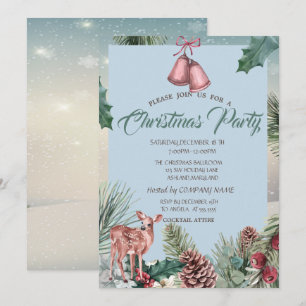Holly Berry Pinecones,Deer Company Christmas Party Invitation