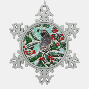 Holly Berry Quail Ornament