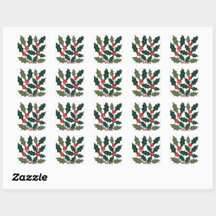 Holly-Berry Scalloped-Leaves Mid-Century-Modern Square Sticker