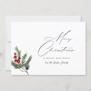 Holly Berry Simple Elegant Merry Christmas Card