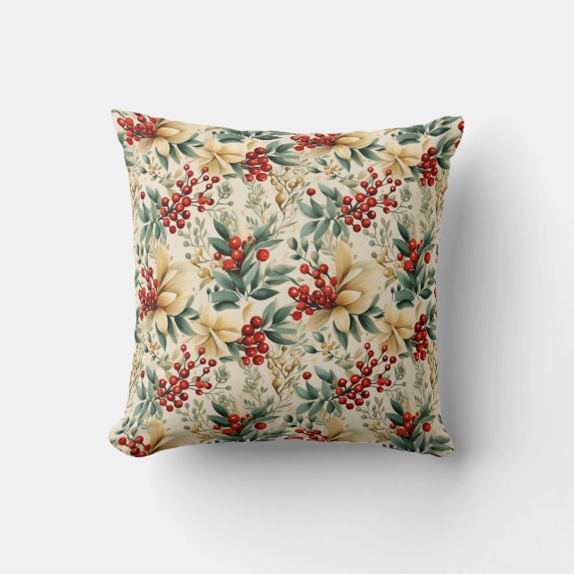 Holly Berry Throw Pillow (Front)