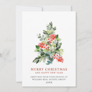 Holly Berry Tree Christmas Corporate Greeting Holiday Card