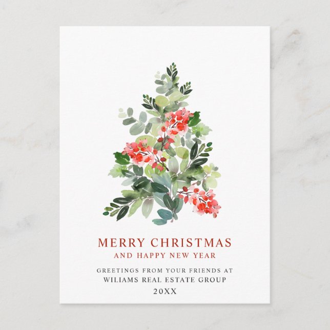 Holly Berry Tree Christmas Corporate Holiday Postcard (Front)