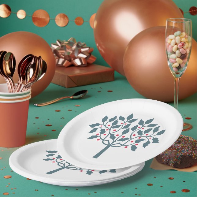 holly berry tree  paper plate (Multi)