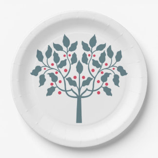 Holly berry tree paper plate