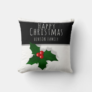 Holly Berry Tree Plant Happy Christmas Cushion