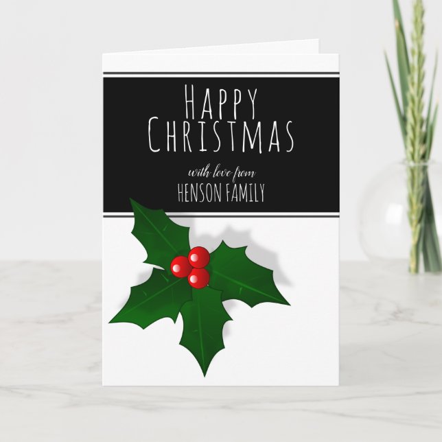 Holly Berry Tree Plant Happy Christmas Holiday Card (Front)