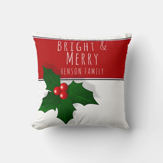 Holly Berry Tree Plant Red Happy Christmas Cushion (Front)