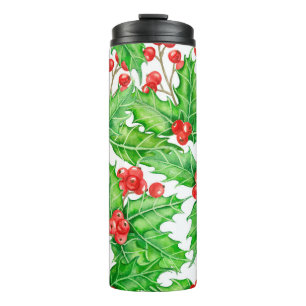 Holly berry watercolor Christmas pattern Thermal Tumbler