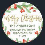 Holly Berry Watercolor Christmas Return Address Classic Round Sticker<br><div class="desc">Holly Berry Watercolor Christmas Return Address Classic Round Sticker. Surprise and bring joy to your close ones and make the celebration unforgettable with this collection:

https://www.zazzle.com/collections/christmas_holly_berry-119710168027617178?rf=238259176291992805

 For further customisation,  please click the "customise further" link and use our design tool to modify this template.</div>