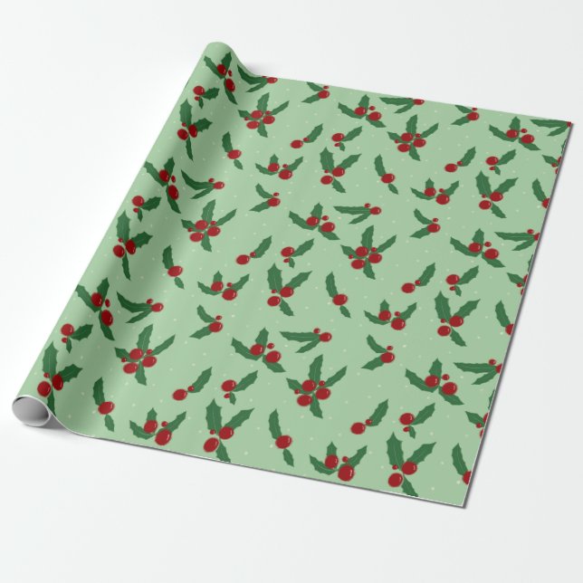 Holly Berry Wrapping Paper (Unrolled)