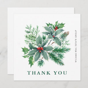 Holly Berry Wreath Christmas Greeting Holiday Than Thank You Card