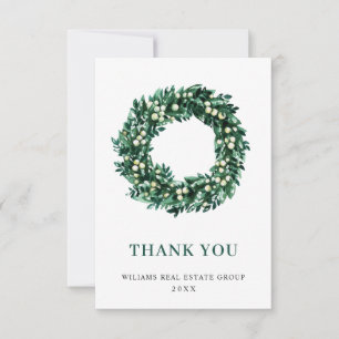 Holly Berry Wreath Christmas Greeting Holiday Thank You Card
