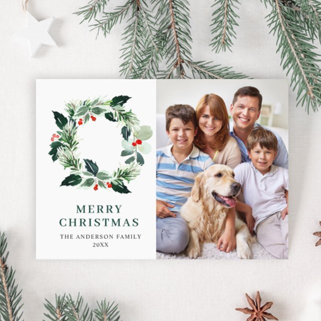 Holly Berry Wreath Christmas Greeting PHOTO Holiday Card (Creator Uploaded)