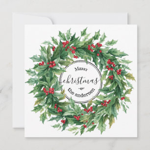 Holly Berry Wreath Christmas Vintage Card