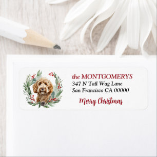 Holly Berry Wreath Labradoodle Dog Christmas Return Address Label