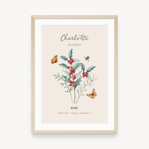 Holly Birth Month Flower Poster