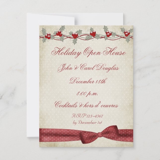 Holly Border Bow Invitation (Front)