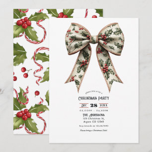 Holly Bow Holiday Christmas Party Invitation
