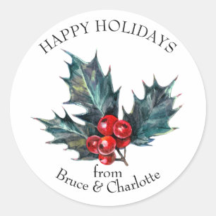 Holly Branch Custom Holiday Envelope Seals