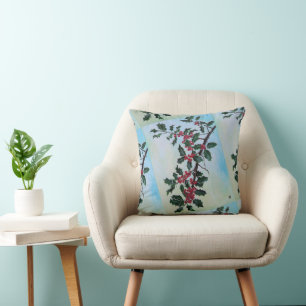 Holly Branch in Winter's Snow by Alfred Fox Cushion