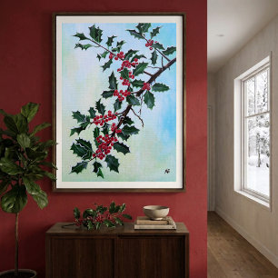 Holly Branch in Winter's Snow by Alfred Fox Poster