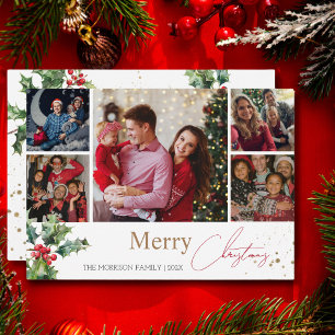 Holly Branches 5 photo collage Christmas Holiday Card