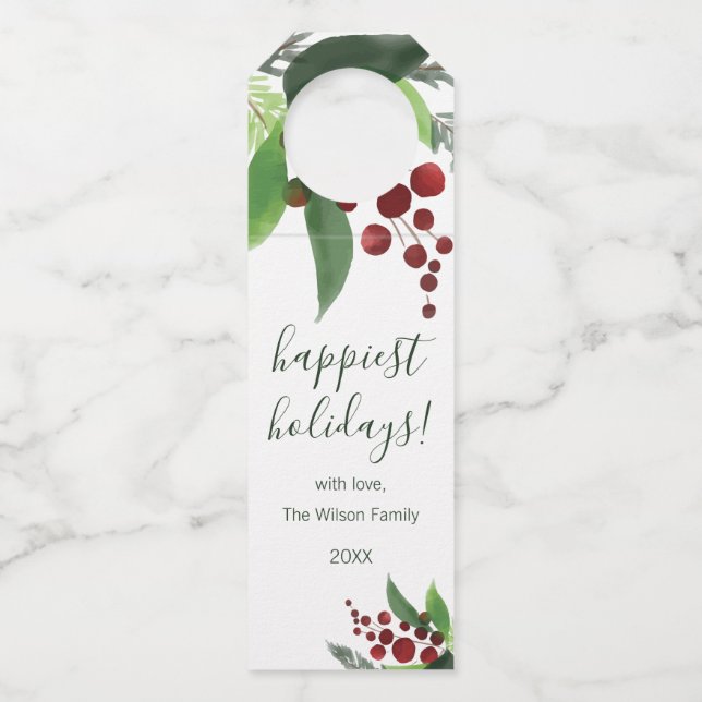Holly Branches Bottle Tag (Front)
