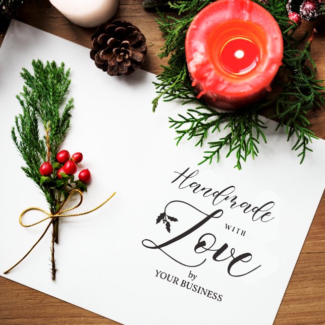 Holly Branches Handmade with Love Quote Business Rubber Stamp (Creator Uploaded)