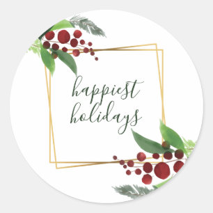 Holly Branches Happiest Holidays Sticker