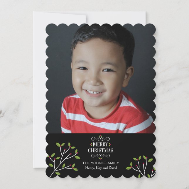 Holly Branches Holiday Photo Card (Front)