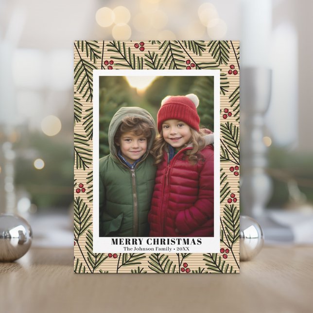 Holly Branches Merry Christmas Photo Download Holiday Card (Photo Christmas Card)