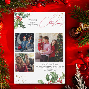 Holly Branches Modern Christmas Photo Holiday Card