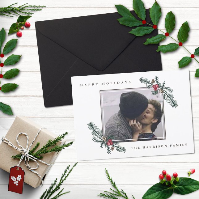 Holly Branches Photo Christmas Card (Creator Uploaded)