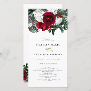 HOLLY Burgundy Winter Floral Gold Wedding Program
