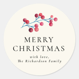 Holly Cherry Merry Christmas Personalised Family  Classic Round Sticker