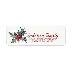 Holly Christmas Address Label Return Address Label