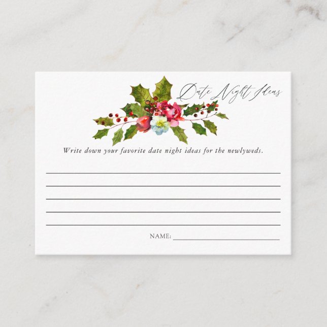 Holly Christmas Bridal Shower Date Night Ideas Enclosure Card (Front)