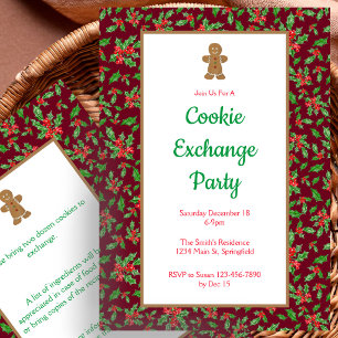 Holly Christmas Cookie Exchange Party Invitation
