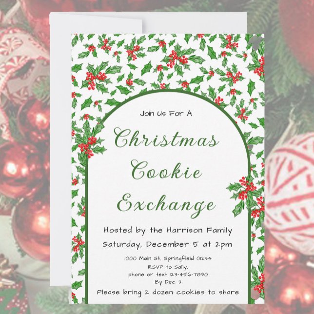 Holly Christmas Cookie Exchange Red and Green Invitation (Creator Uploaded)
