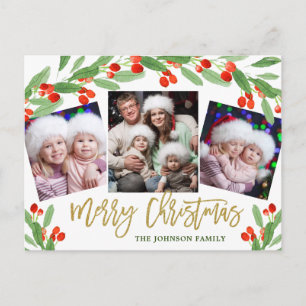 Holly Christmas Holiday 4 PHOTO Greeting Postcard