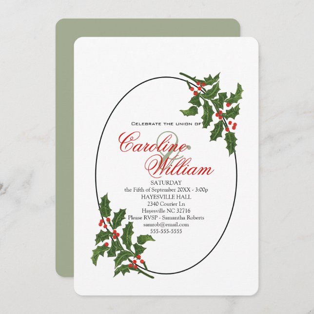 Holly Christmas Holiday Branch Berry  Invitation (Front/Back)