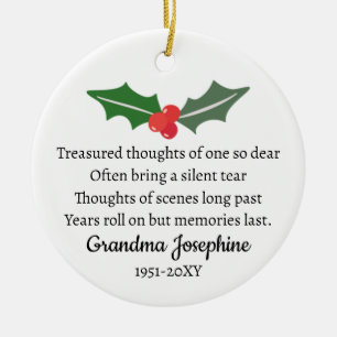 Holly Christmas Memorial Personalised Photo   Ceramic Ornament